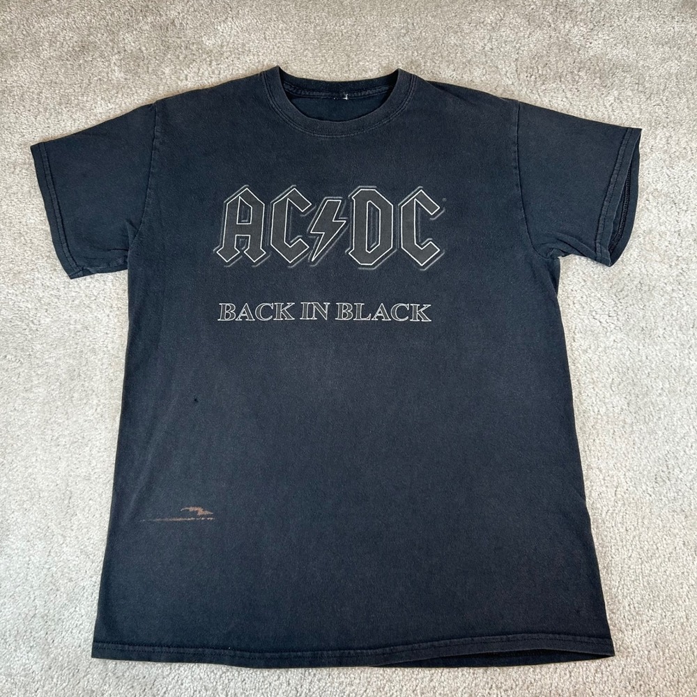 Vintage Y2K AC/DC T-Shirt Men's Medium Black Back In Black Band Graphic Rock Tee